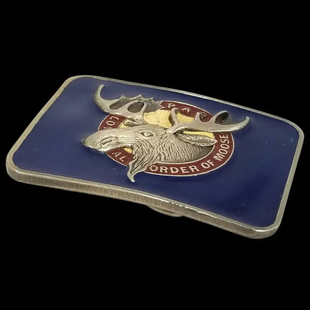 Vintage P.A.P Belt Buckle, Loyal Order of‎ the Moose, Pewter Blue Enamel